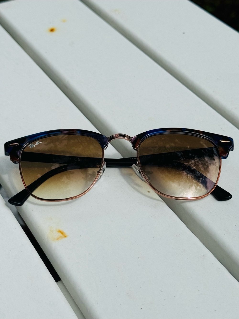 Ray-Ban Clubmaster Sunglasses - Blue Tortoise Top with Brown Gradient Lenses - Picture 8 of 8